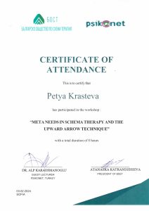 Мета нужди в схема терапията сертификат Петя кръстева